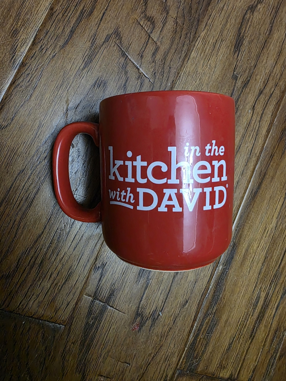 QVC Red 'In the Kitchen with DAVID' Ceramic Coffee Mug Happy Dance